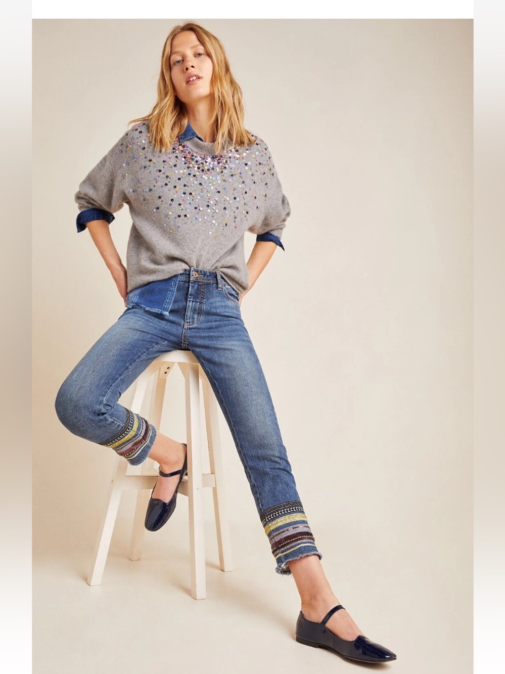 Pilcro High-Rise Embroidered Slim Straight Jeans